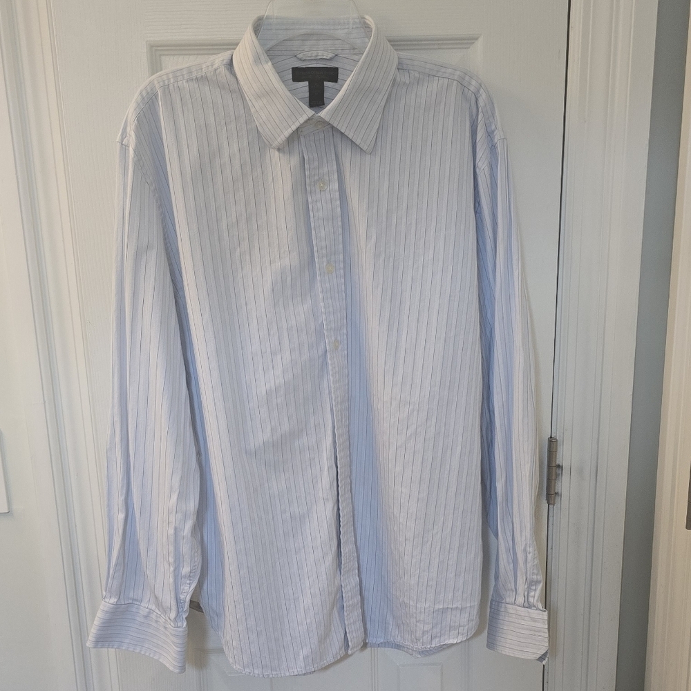 Express Design Studio Light Blue Striped Men's Cotton Shirt, Size XL (1206)